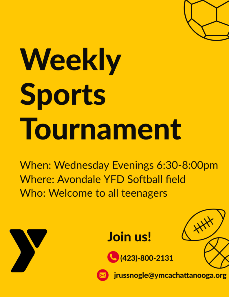 Join the J.A. Henry YMCA for a weekly sports tournament on Wednesdays from 6:30 to 8 at the Avondale YFD softball field.