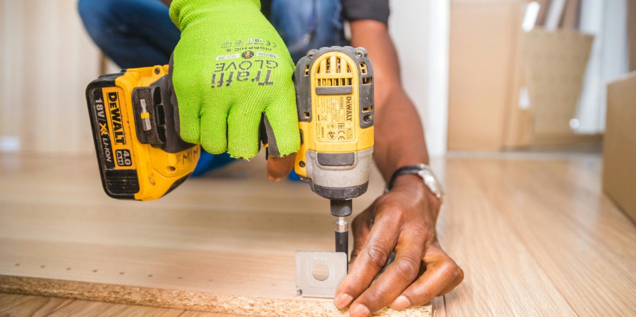 Electric drill and floor boards