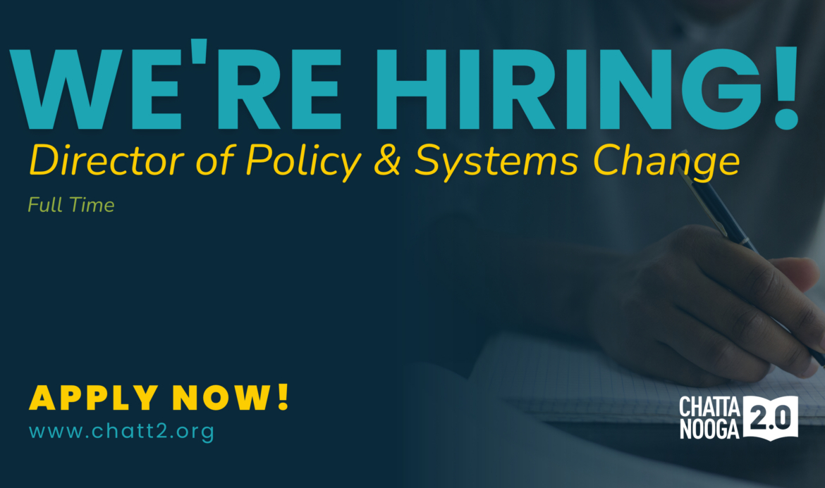 Text says "we're hiring" a director of policy and systems change