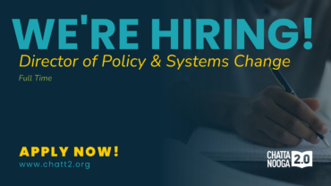 Text says "we're hiring" a director of policy and systems change